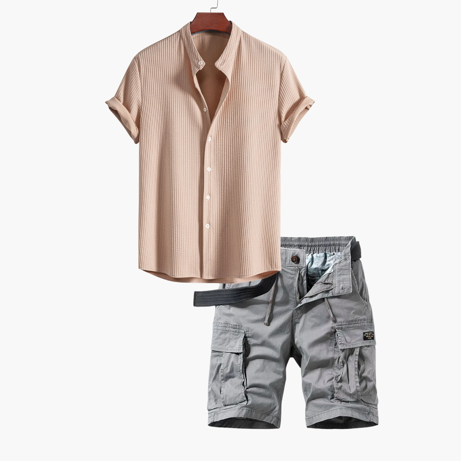 Men's Short Sleeve Shirt and Cargo Shorts Set