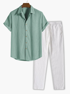 Men's Short Sleeve Shirt and Drawstring Pants Set