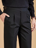 Men's Side Adjuster Pleated Straight Leg Pants
