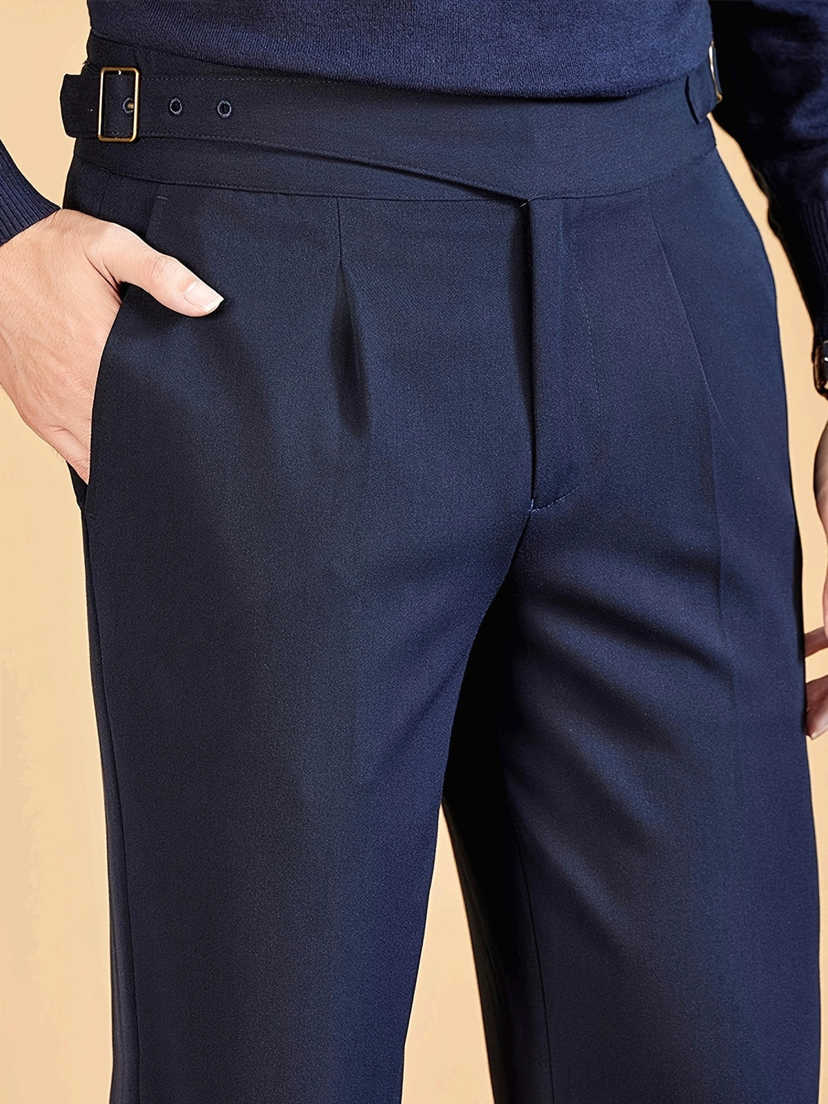 Men's Side Adjuster Pleated Straight Leg Pants