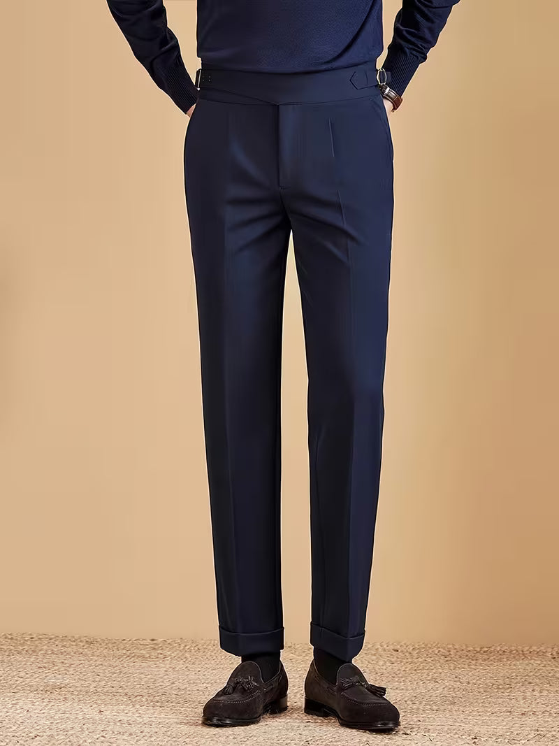 Men's Side Adjuster Pleated Straight Leg Pants
