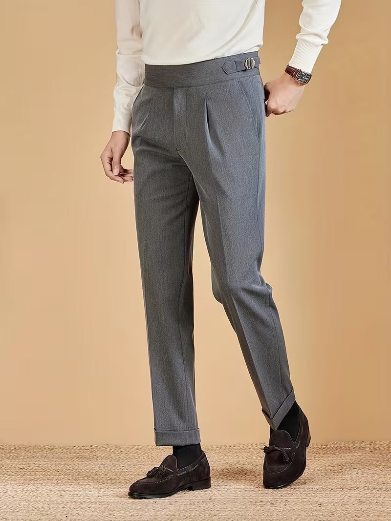 Men's Side Adjuster Pleated Straight Leg Pants
