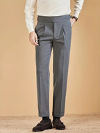Men's Side Adjuster Pleated Straight Leg Pants