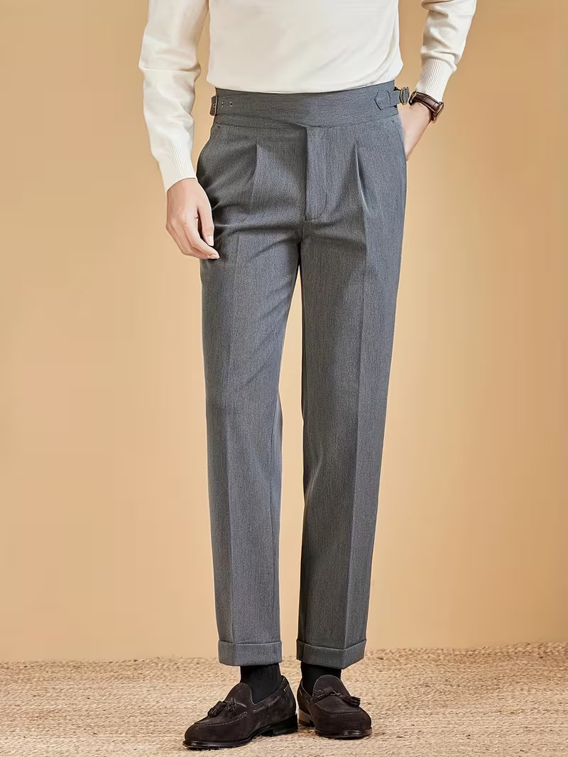Men's Side Adjuster Pleated Straight Leg Pants