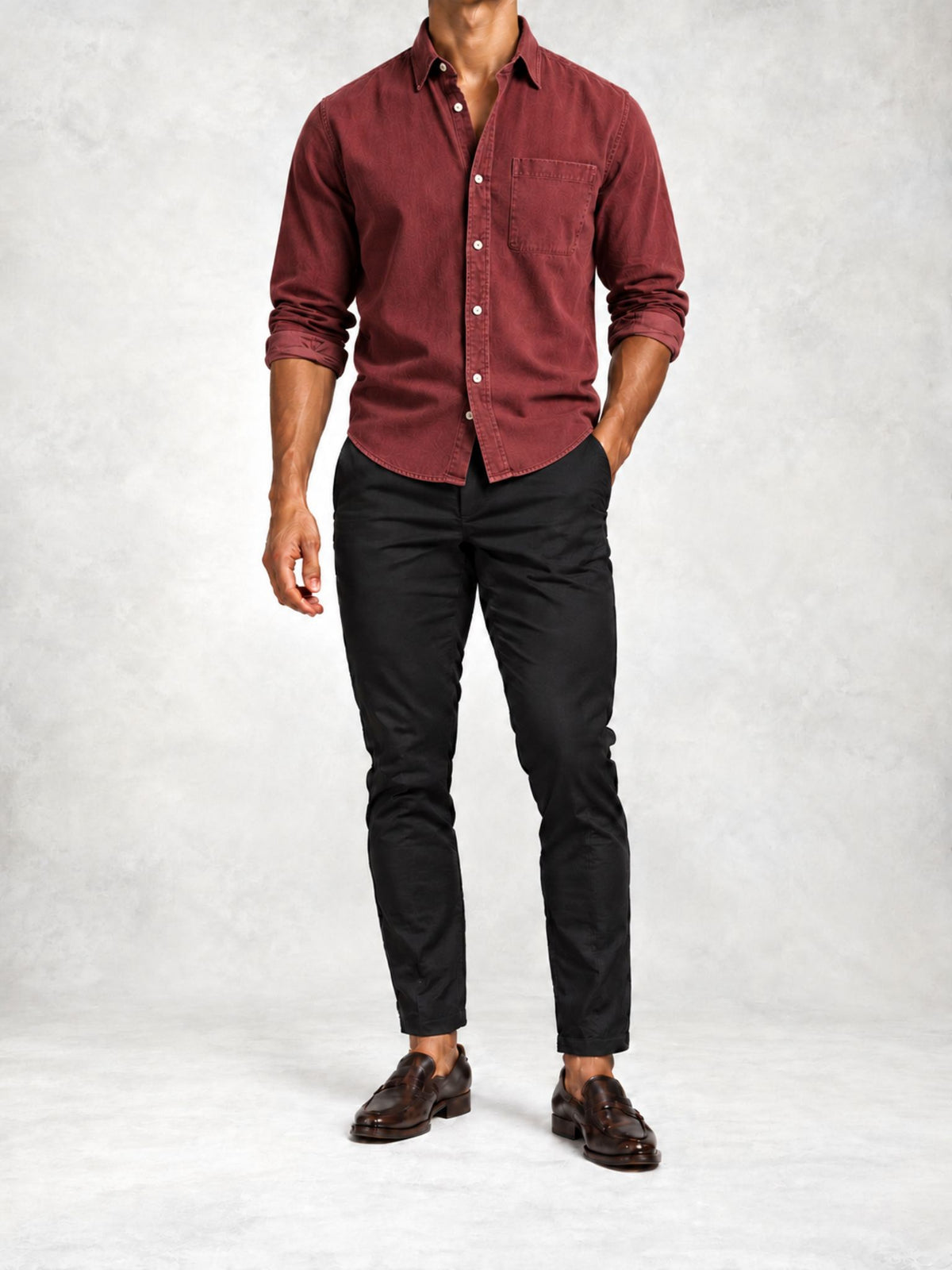 Men's Slim Fit Long Sleeve Shirt Pants Set
