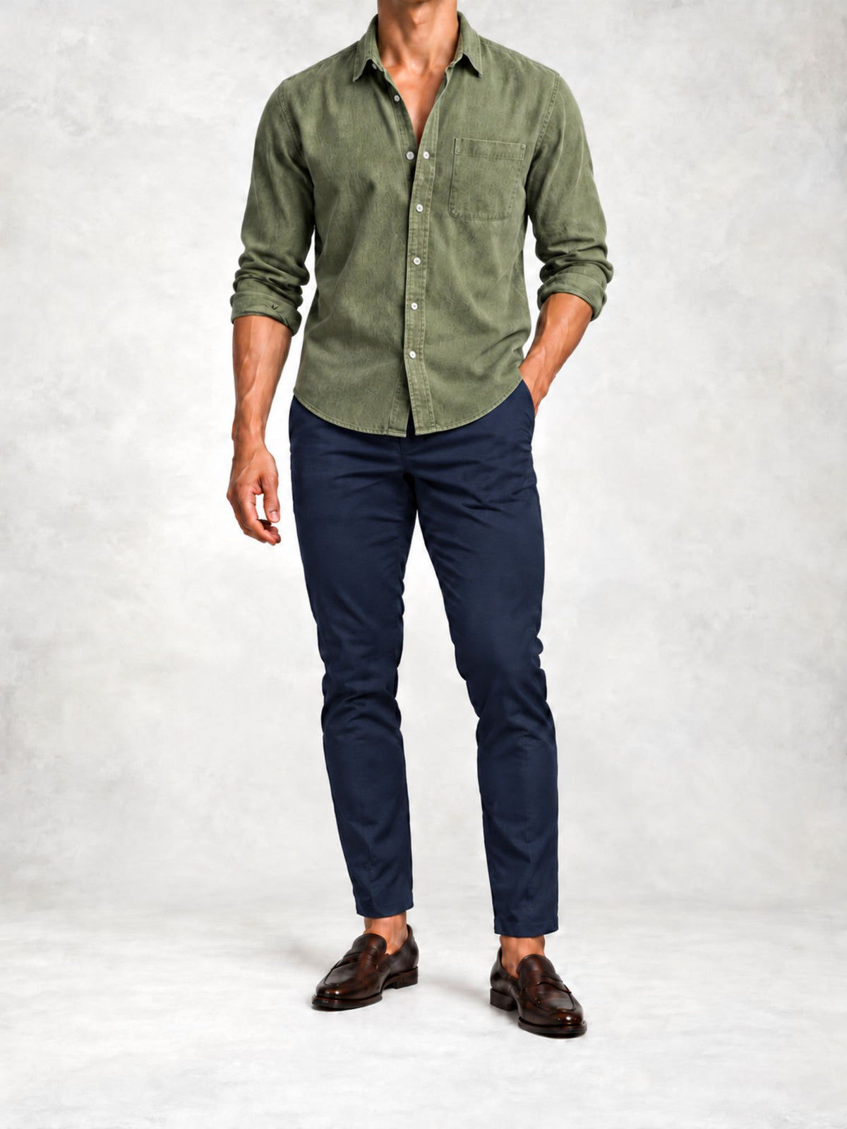 Men's Slim Fit Long Sleeve Shirt Pants Set