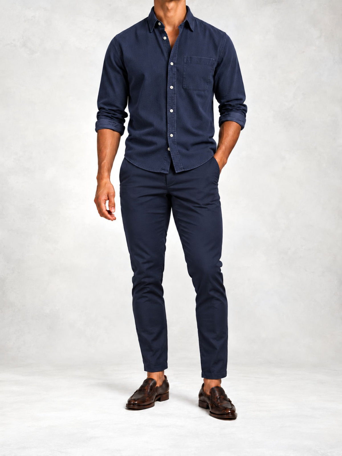 Men's Slim Fit Long Sleeve Shirt Pants Set