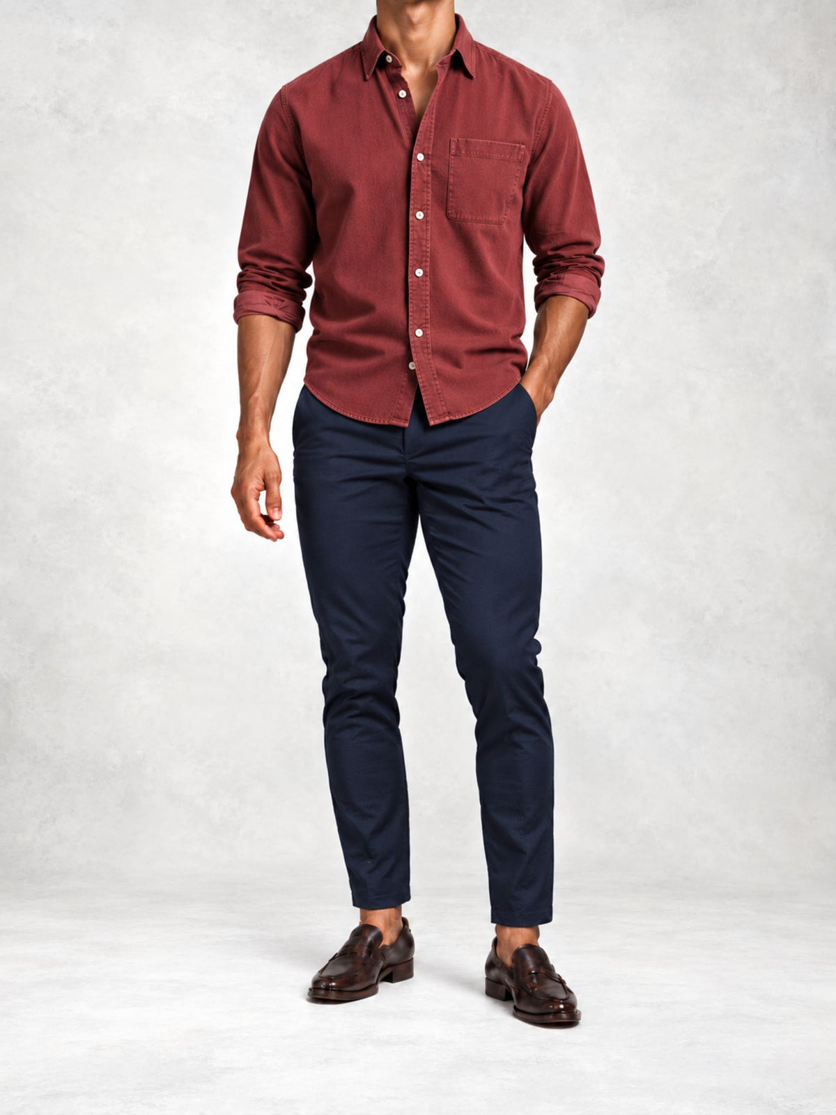 Men's Slim Fit Long Sleeve Shirt Pants Set