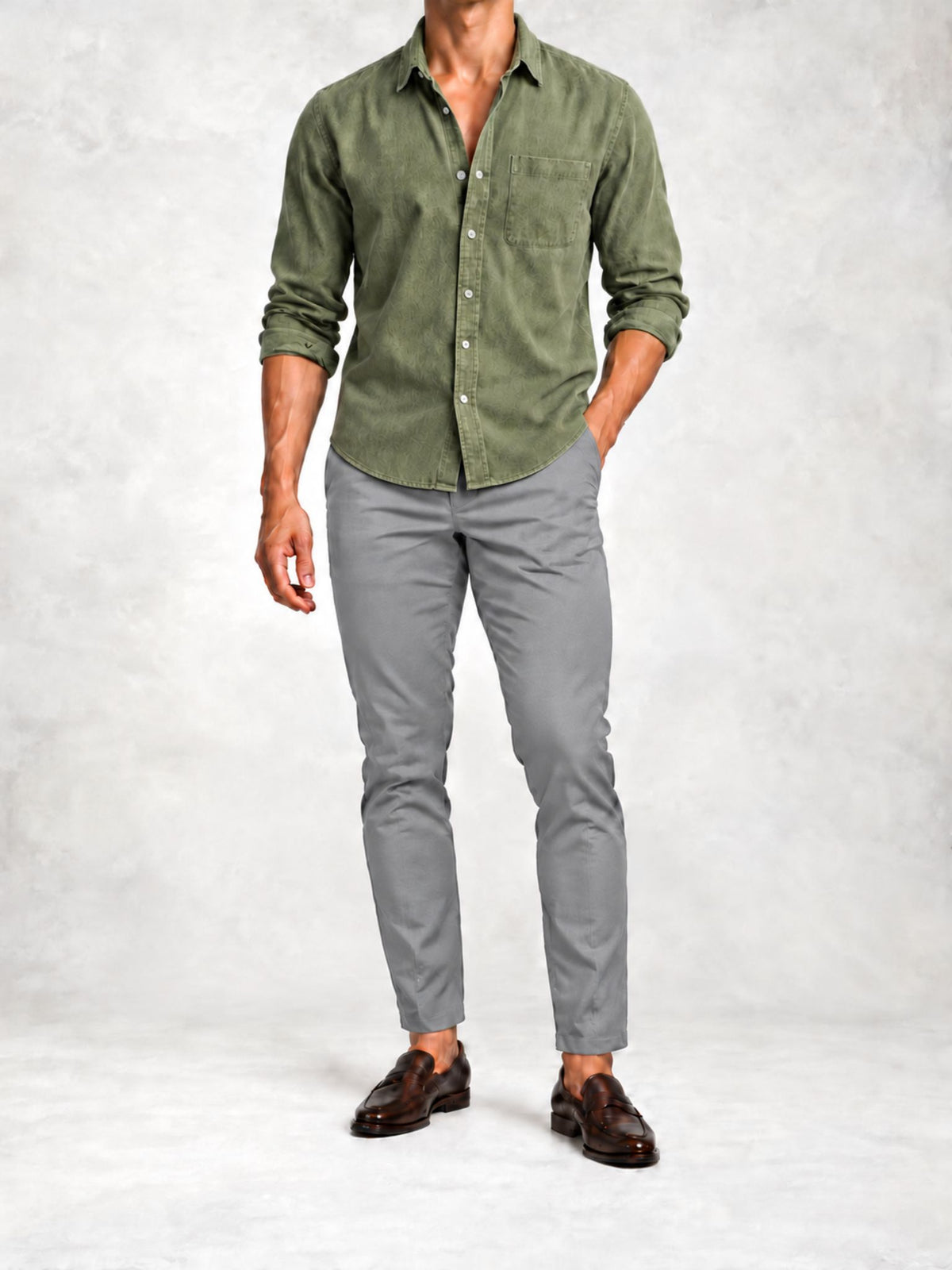 Men's Slim Fit Long Sleeve Shirt Pants Set
