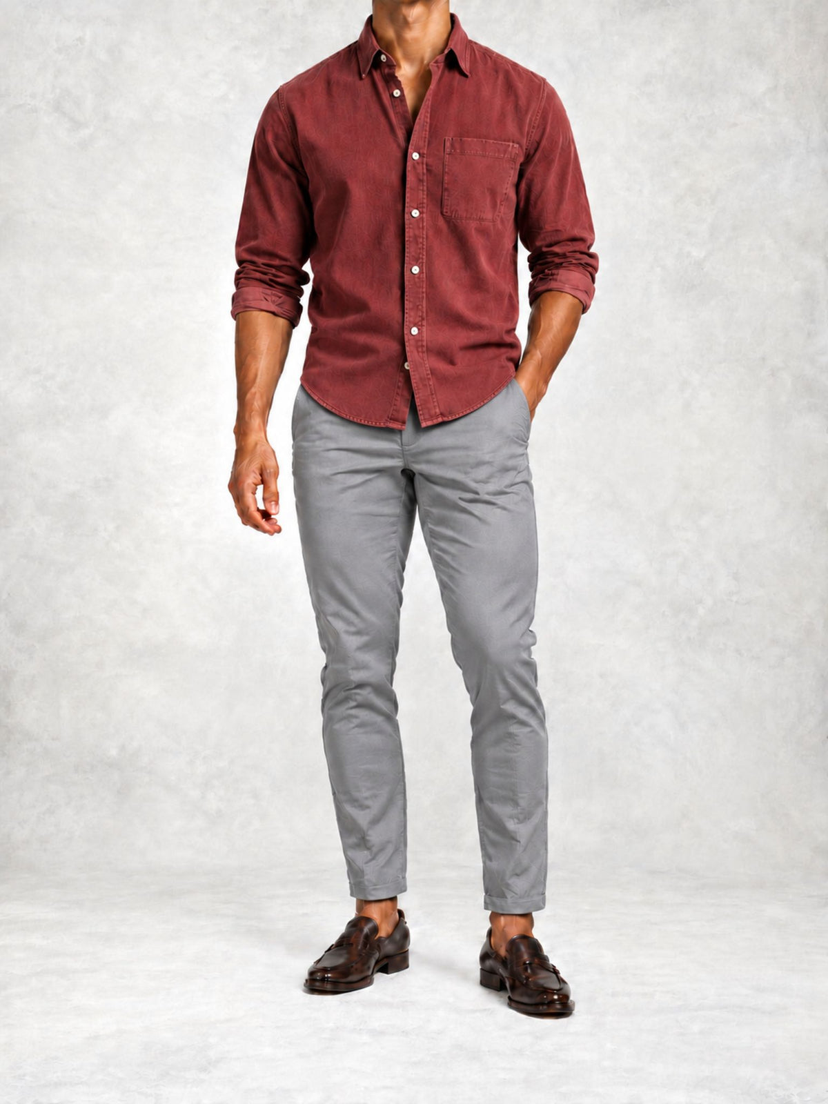 Men's Slim Fit Long Sleeve Shirt Pants Set