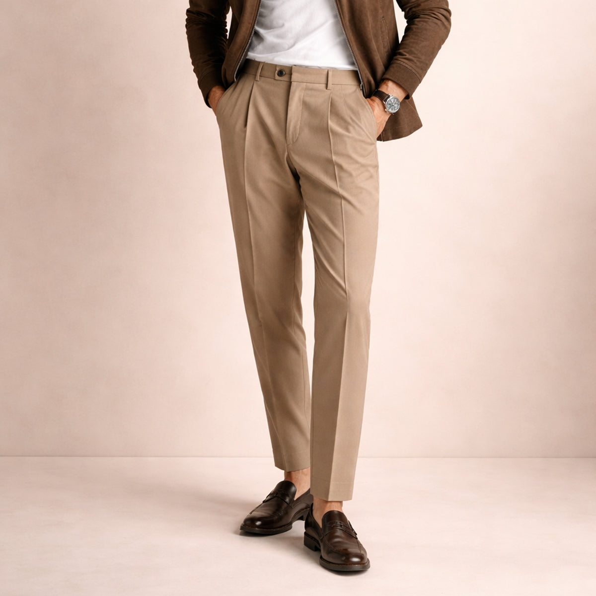 Men's Slim Fit Pleated Tapered Pants