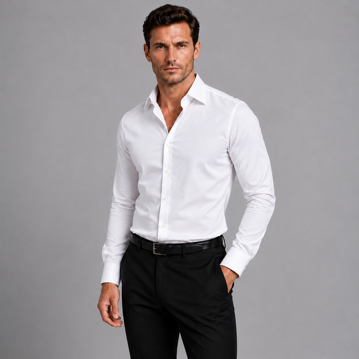 Men's Slim Fit Spread Collar Long Sleeve Shirt