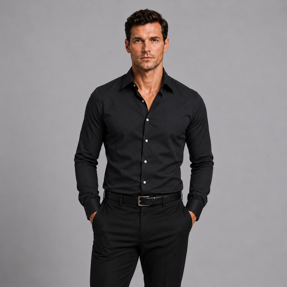 Men's Slim Fit Spread Collar Long Sleeve Shirt
