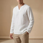 Men's Split Neck Long Sleeve Shirt