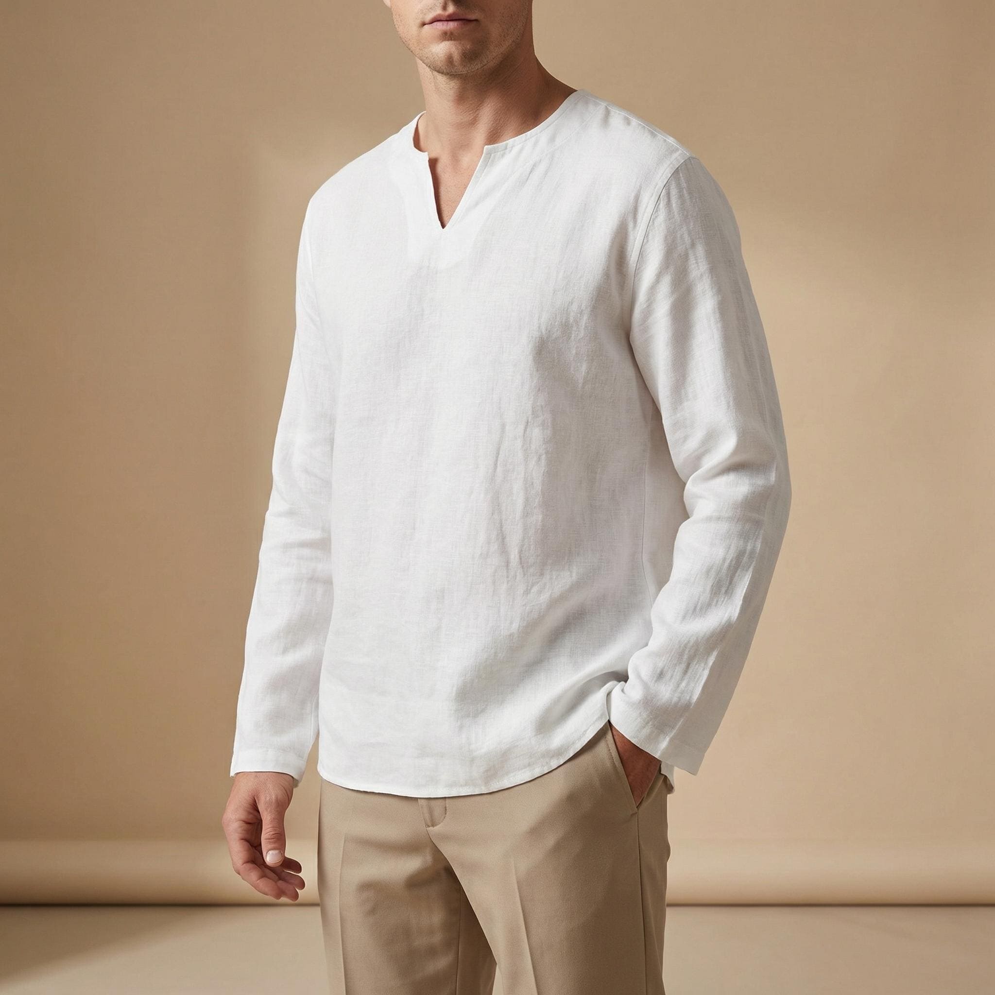 Men's Split Neck Long Sleeve Shirt