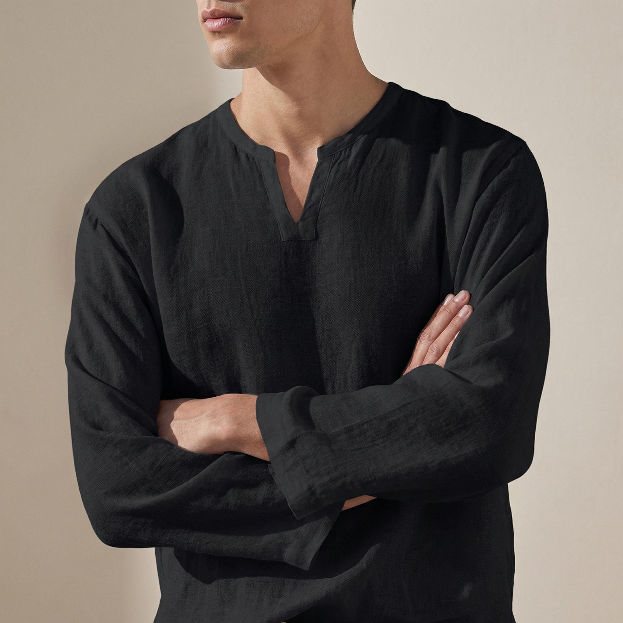Men's Split Neck Long Sleeve Shirt