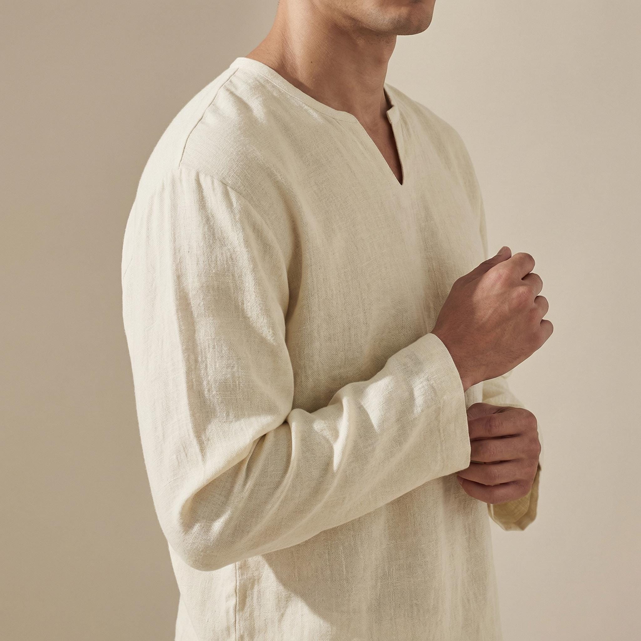 Men's Split Neck Long Sleeve Shirt