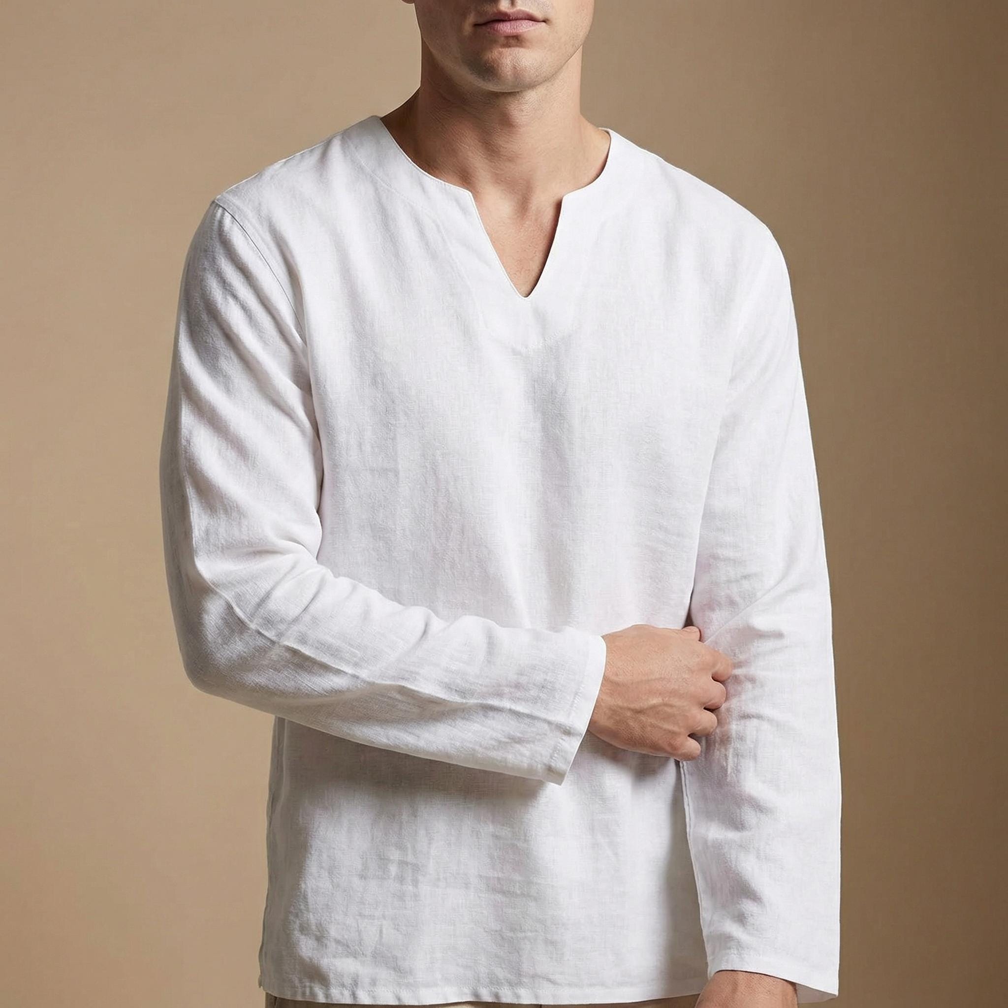 Men's Split Neck Long Sleeve Shirt