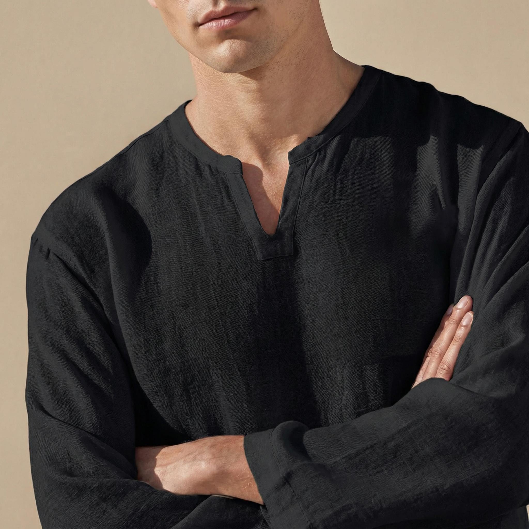 Men's Split Neck Long Sleeve Shirt
