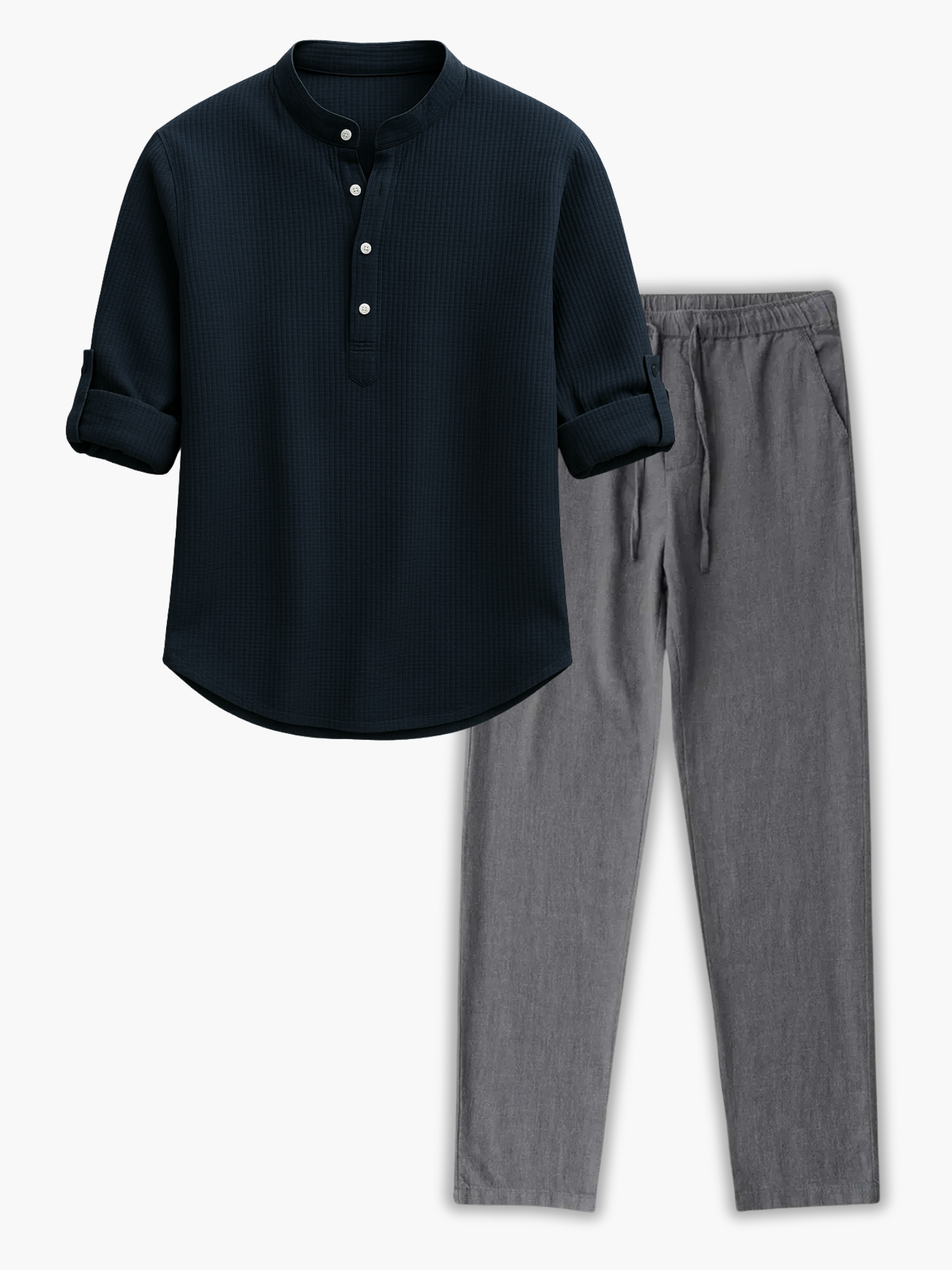 Men's Stand Collar Henley Set