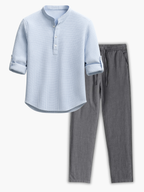 Men's Stand Collar Henley Set