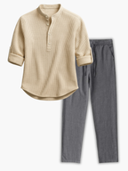 Men's Stand Collar Henley Set