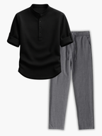 Men's Stand Collar Henley Set