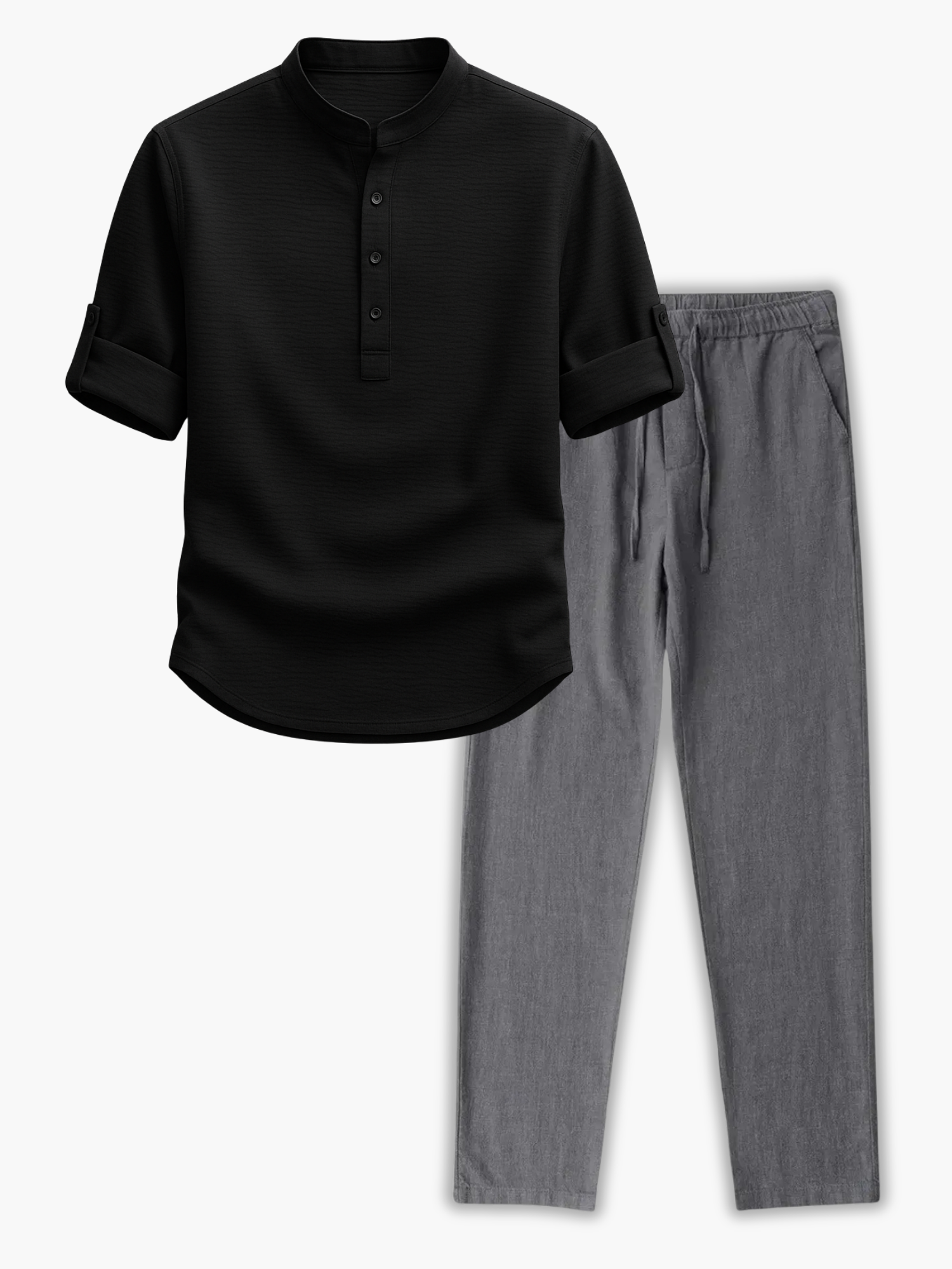 Men's Stand Collar Henley Set