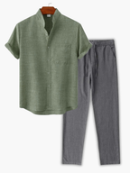 Men's Stand Collar Shirt Set
