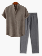 Men's Stand Collar Shirt Set