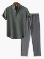 Men's Stand Collar Shirt Set