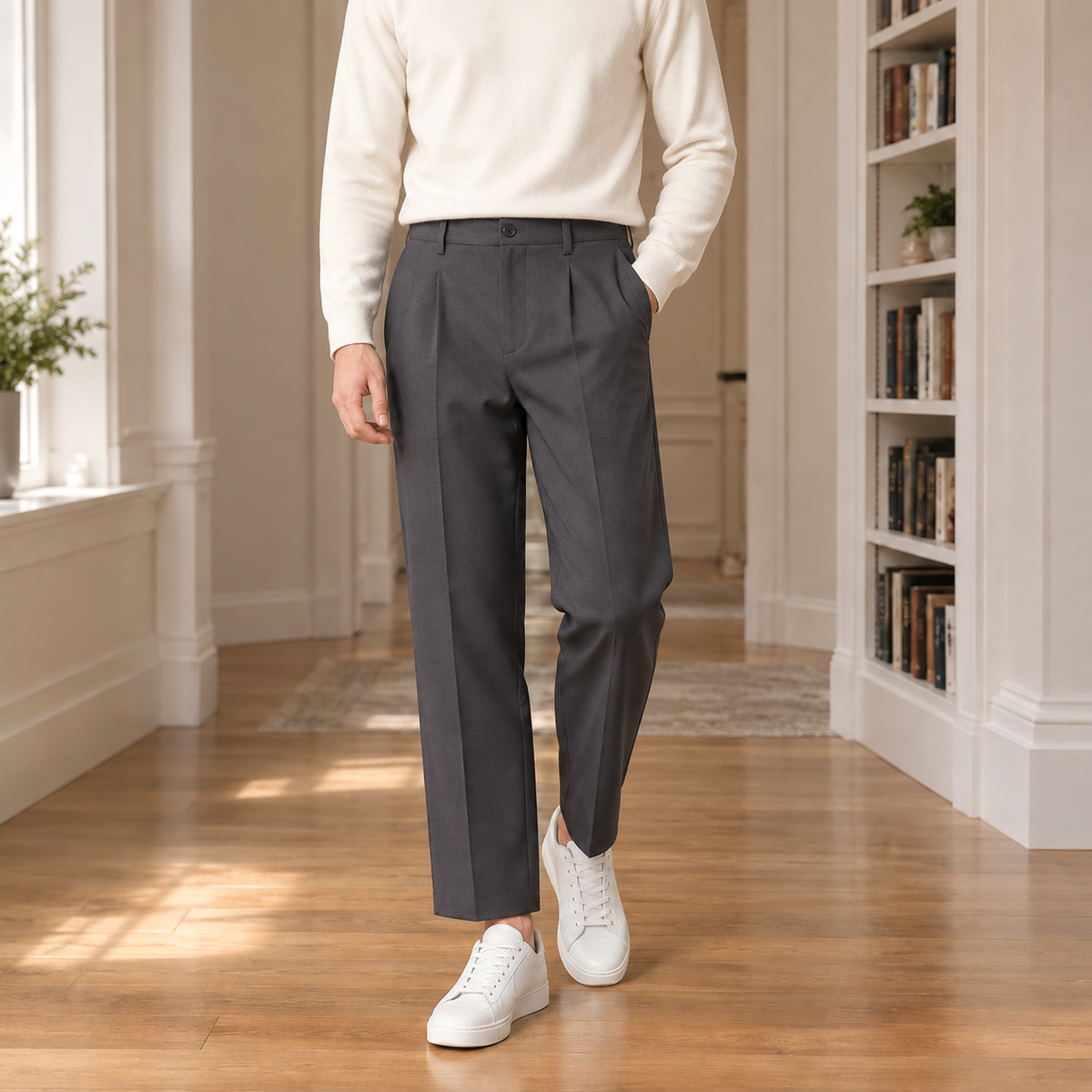 Men's Straight Pleated Trousers