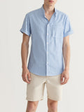 Men's Striped Band Collar Shirt