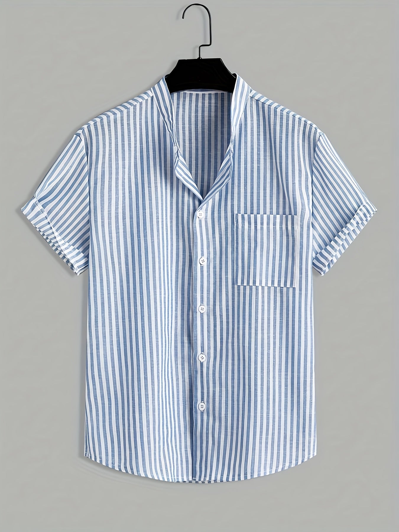 Men's Striped Band Collar Shirt
