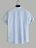 Men's Striped Band Collar Shirt
