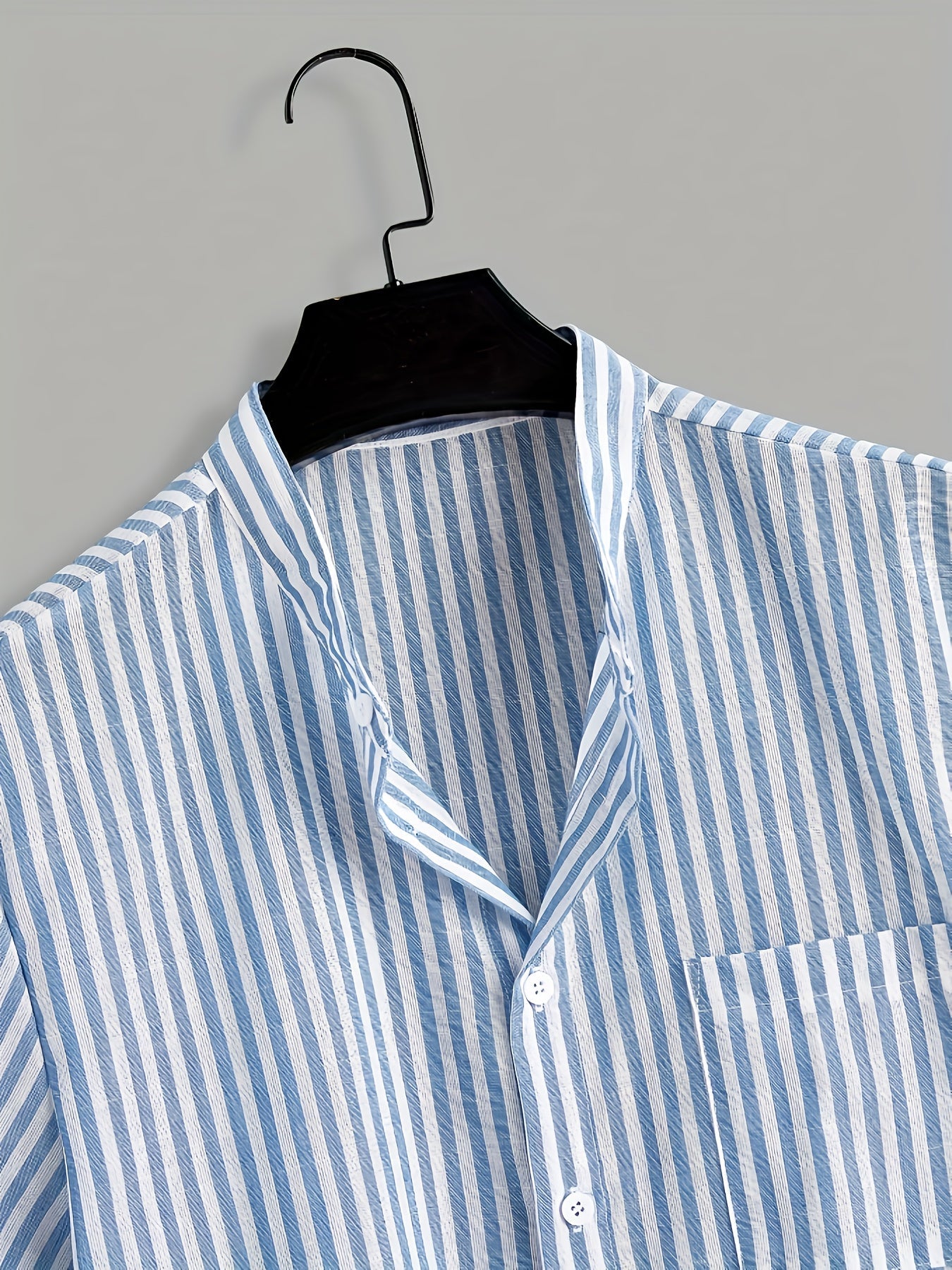 Men's Striped Band Collar Shirt