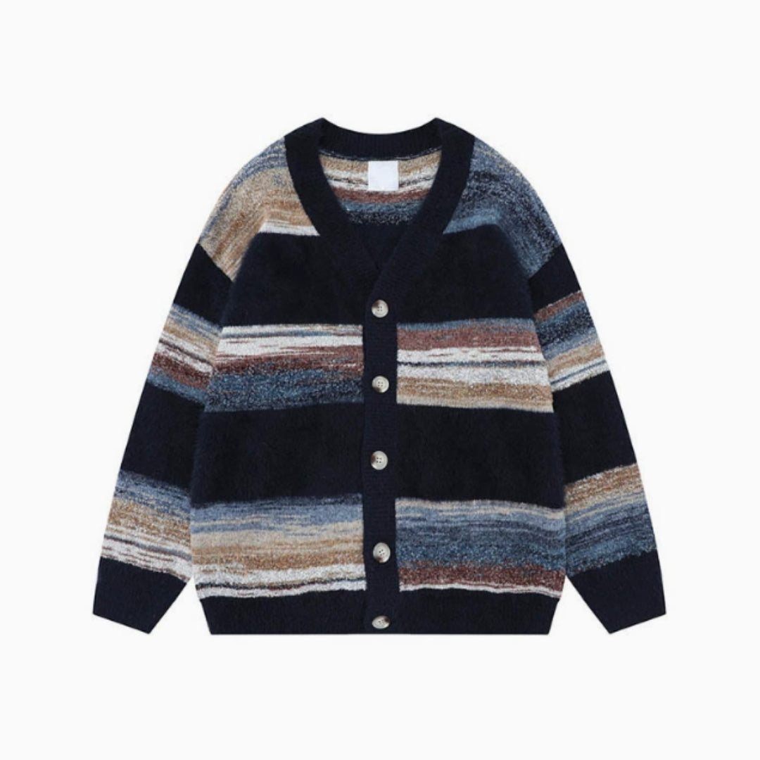 Men's Striped Button-Up Cardigan