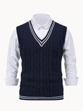 Men's Striped Cable Knit V-Neck Sweater Vest