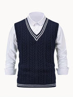 Men's Striped Cable Knit V-Neck Sweater Vest