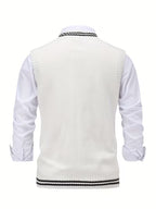 Men's Striped Cable Knit V-Neck Sweater Vest