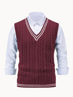 Men's Striped Cable Knit V-Neck Sweater Vest
