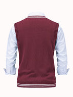 Men's Striped Cable Knit V-Neck Sweater Vest