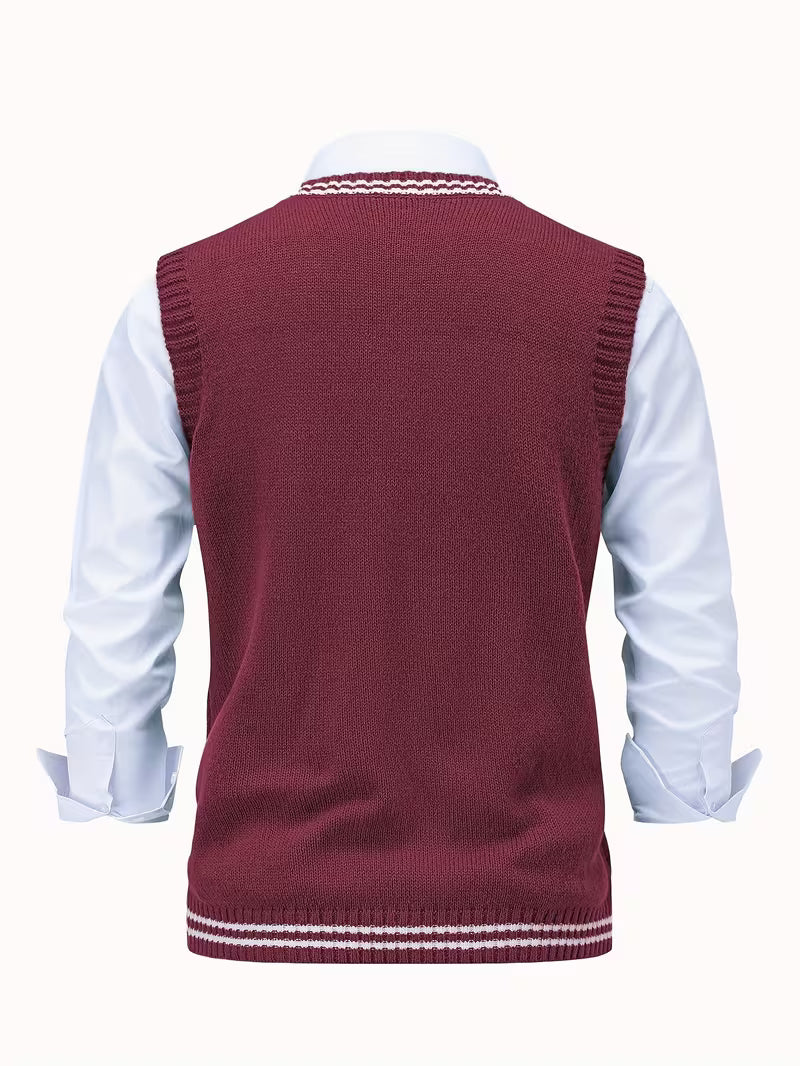 Men's Striped Cable Knit V-Neck Sweater Vest