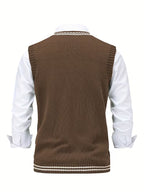 Men's Striped Cable Knit V-Neck Sweater Vest