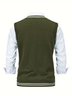 Men's Striped Cable Knit V-Neck Sweater Vest