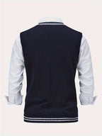 Men's Striped Cable Knit V-Neck Sweater Vest