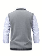 Men's Striped Cable Knit V-Neck Sweater Vest