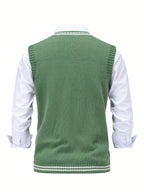 Men's Striped Cable Knit V-Neck Sweater Vest
