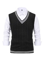 Men's Striped Cable Knit V-Neck Sweater Vest