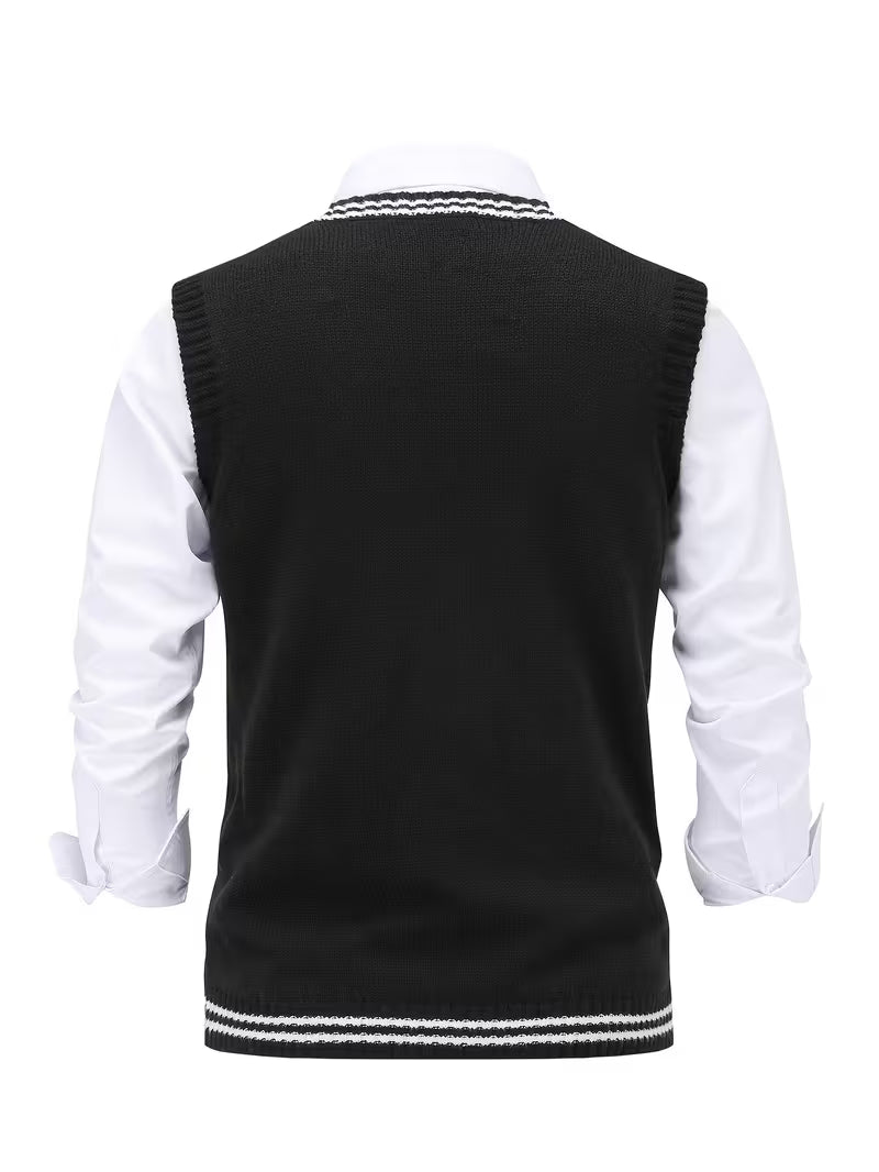Men's Striped Cable Knit V-Neck Sweater Vest